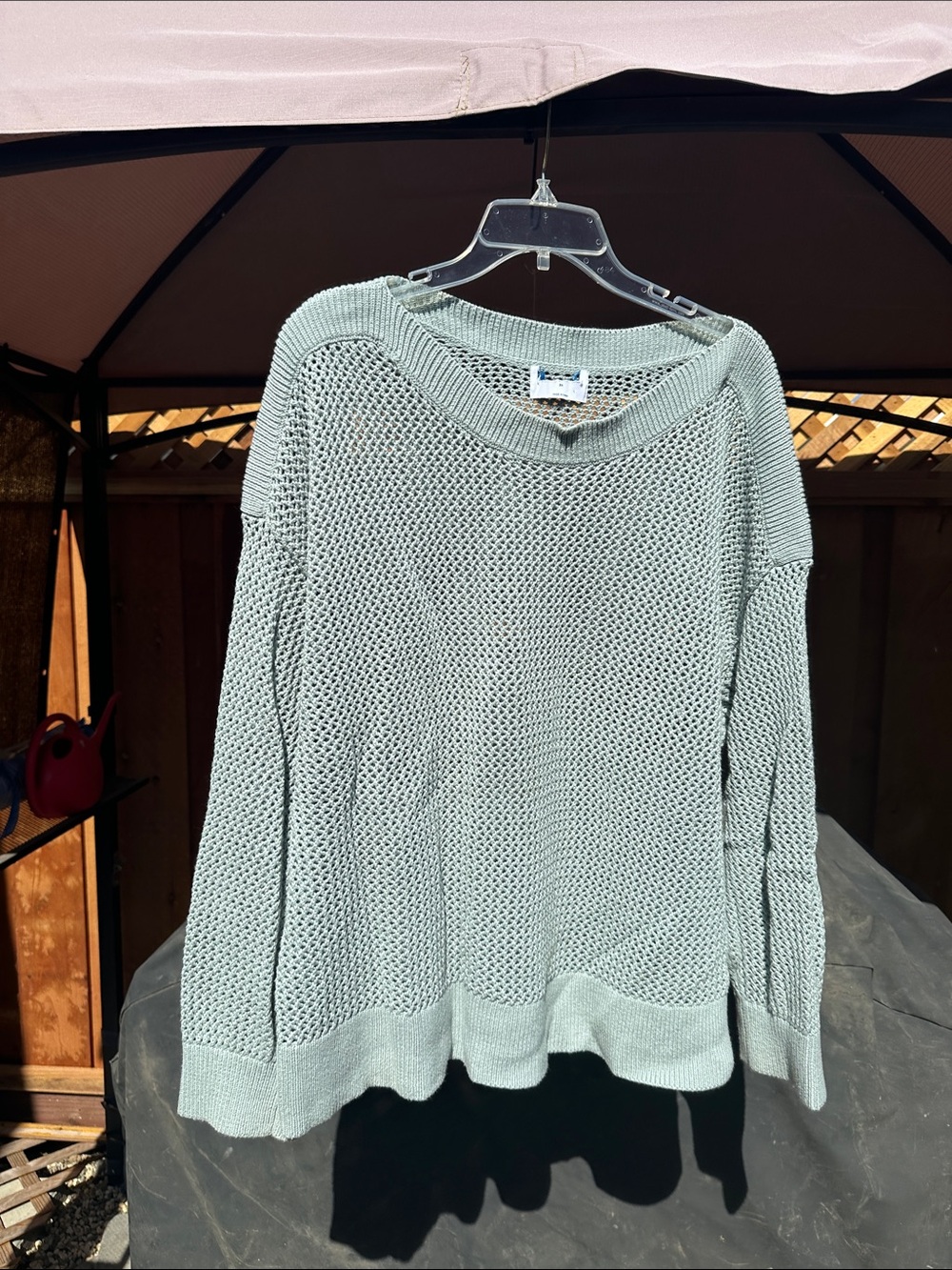 Light Sage Open-Knit Women's Sweater - Casual Pullover